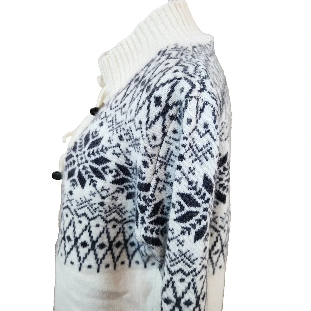 Obermeyer Fair Isle Cardigan Sweater Womens Medium Lambswool Ivory‎ Y2K Top Vtg